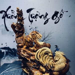 Tượng Gia Đình Gà Gỗ Hương