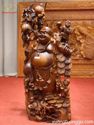Tượng Di Lặc Ngũ Tiểu Vác Đào Gỗ Hương