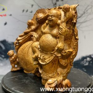 Tượng Di Lặc Tam Tiểu Kéo Bao Gỗ Nu