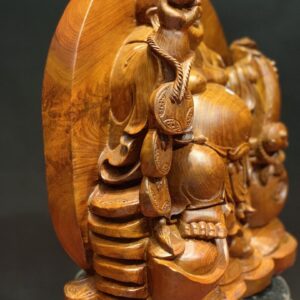 Tượng Phật Di Lặc Kéo Dây Tiền Gỗ Hương