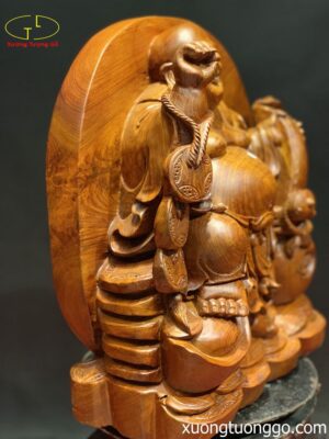 Tượng Phật Di Lặc Kéo Dây Tiền Gỗ Hương