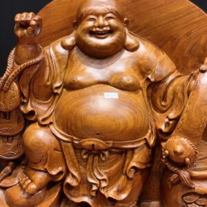 Tượng Phật Di Lặc Kéo Dây Tiền Gỗ Hương