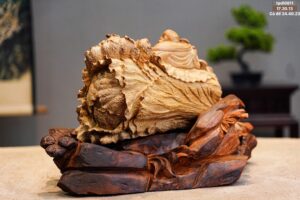 Di Lặc Ngồi Bắp Cải Gỗ Hoàng Đàn Tuyết Lạng Sơn