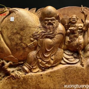 Tượng Ông Thọ Nhị Tiểu Vác Quả Đào Gỗ Nu Hương