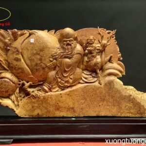 Tượng Ông Thọ Nhị Tiểu Vác Quả Đào Gỗ Nu Hương