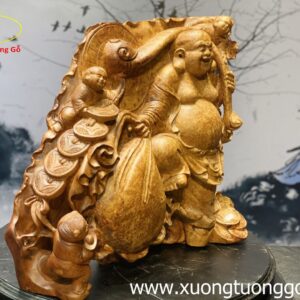 Tượng Di Lặc Tam Tiểu Kéo Bao Gỗ Nu