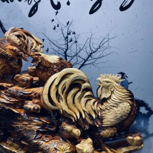 Tượng Gia Đình Gà Gỗ Hương