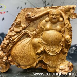 Tượng Di Lặc Tam Tiểu Kéo Bao Gỗ Nu