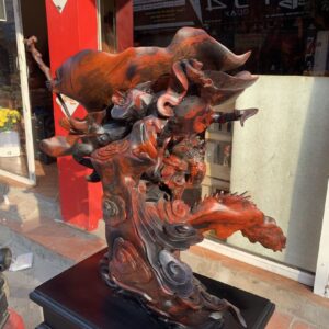 Tượng Đạt Ma Múa Võ Ngự Rồng Quần Ngọc Gỗ Trắc