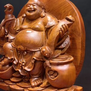 Tượng Phật Di Lặc Kéo Dây Tiền Gỗ Hương