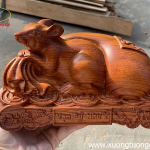 Tượng Chuột Kéo Bao Tiền Gỗ Hương Đá