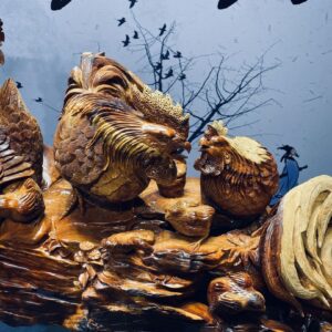 Tượng Gia Đình Gà Gỗ Hương