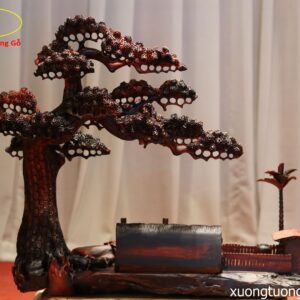 Tiểu Cảnh Cây Tùng Nhà Tranh Gỗ Trắc