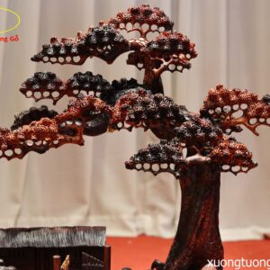 Tiểu Cảnh Cây Tùng Nhà Tranh Gỗ Trắc