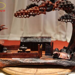 Tiểu Cảnh Cây Tùng Nhà Tranh Gỗ Trắc