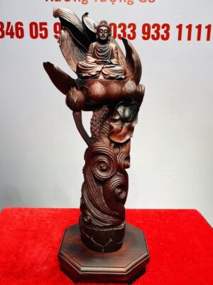Phật Ngự Đài Sen Gỗ Trắc Đỏ Đen