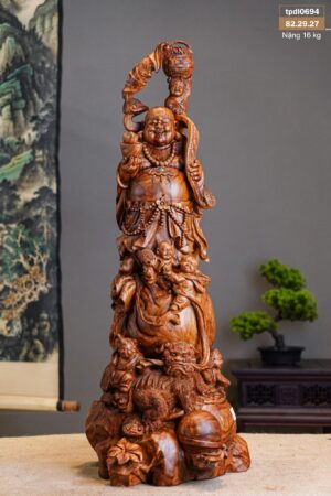 Tượng Di Lặc Ngũ Phúc Phục Lân - Gỗ Sưa