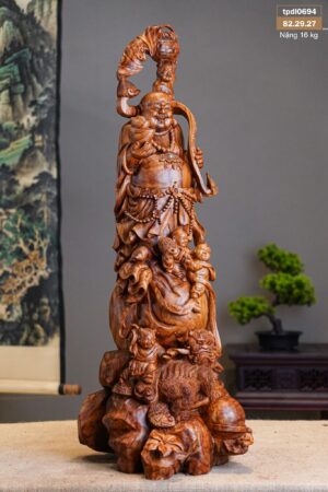 Tượng Di Lặc Ngũ Phúc Phục Lân - Gỗ Sưa