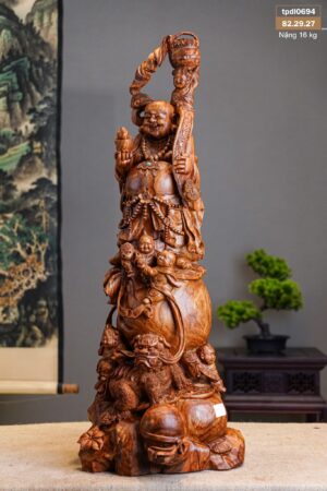 Tượng Di Lặc Ngũ Phúc Phục Lân - Gỗ Sưa