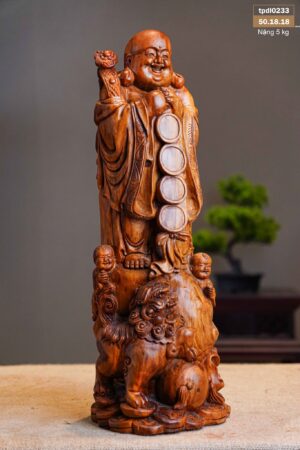 Di Lạc Nhị Tiểu Chúc Phúc Đứng Bao Tiền Gỗ Sưa
