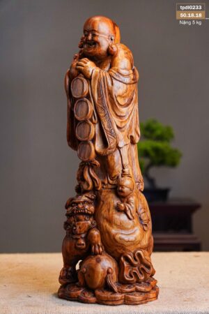 Di Lạc Nhị Tiểu Chúc Phúc Đứng Bao Tiền Gỗ Sưa