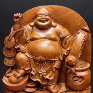 Tượng Phật Di Lặc Kéo Dây Tiền Gỗ Hương