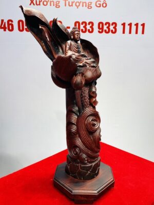 Phật Ngự Đài Sen Gỗ Trắc Đỏ Đen