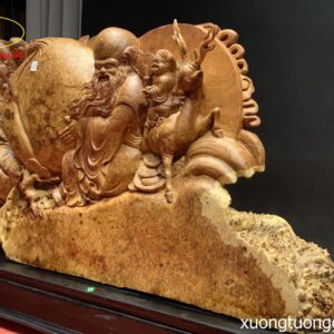 Tượng Ông Thọ Nhị Tiểu Vác Quả Đào Gỗ Nu Hương