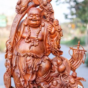 Di Lạc Vác Gậy Như Ý Cửu Tiểu Gỗ Hương Ôm Đá