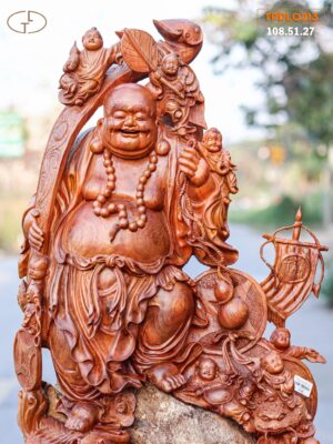 Di Lạc Vác Gậy Như Ý Cửu Tiểu Gỗ Hương Ôm Đá