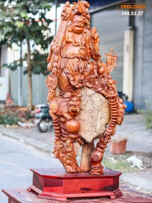 Di Lạc Vác Gậy Như Ý Cửu Tiểu Gỗ Hương Ôm Đá