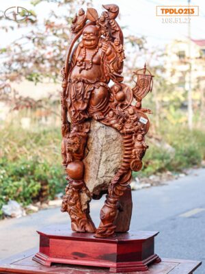 Di Lạc Vác Gậy Như Ý Cửu Tiểu Gỗ Hương Ôm Đá