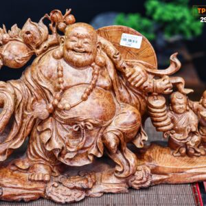 Di Lạc Vác Cành Đào Kéo Bao Tiền Tam Tiểu Gỗ Nu Hương