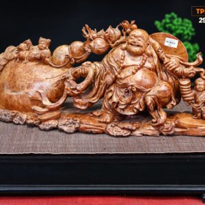 Di Lạc Vác Cành Đào Kéo Bao Tiền Tam Tiểu Gỗ Nu Hương