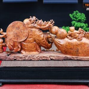 Di Lạc Vác Cành Đào Kéo Bao Tiền Tam Tiểu Gỗ Nu Hương