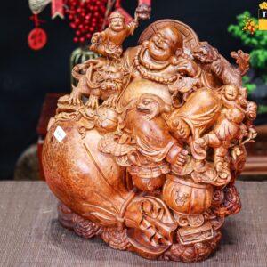 Di Lạc Tam Tiểu Song Nghê Ngồi Bao Tiền Gỗ Nu Hương