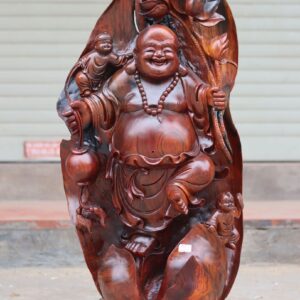 Tượng Phật Di Lặc Nhị Tiểu Cầm Sen Gỗ Trắc Đỏ Đen