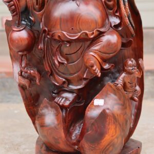 Tượng Phật Di Lặc Nhị Tiểu Cầm Sen Gỗ Trắc Đỏ Đen