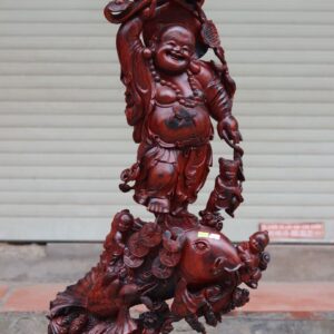 Tượng Phật Di Lặc Ngũ Tiểu Đứng Cá Chép Gỗ Trắc