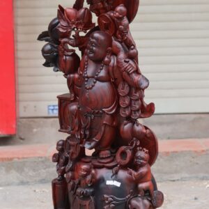 Tượng Di Lặc Ngũ Tiểu Vác Đào Gỗ Trăc