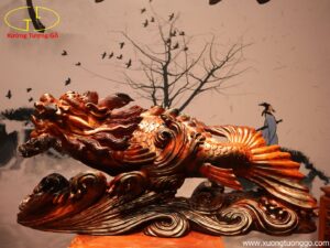 Tượng Cá Chép Hóa Rồng Trắc Đỏ  Đen