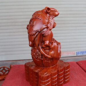 Tượng Tam Chuột Gỗ Trắc Đứng Bao Tiền