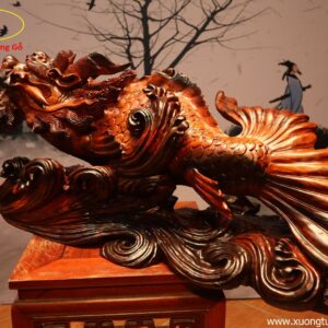 Tượng Cá Chép Hóa Rồng Trắc Đỏ  Đen