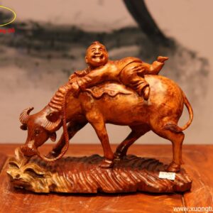 Tượng Tiểu Đồng Cưỡi Trâu Gỗ Nu Hương