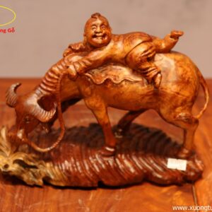 Tượng Tiểu Đồng Cưỡi Trâu Gỗ Nu Hương
