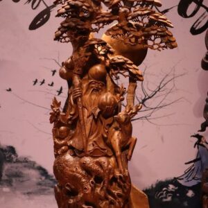 Tượng Ông Thọ Cành Đào Gỗ Bách Xanh