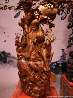 Tượng Ông Thọ Cành Đào Gỗ Bách Xanh
