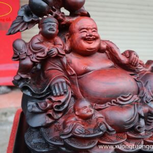 Tượng Di Lặc Nhị Tiểu Vác Cành Đào Gỗ Trắc