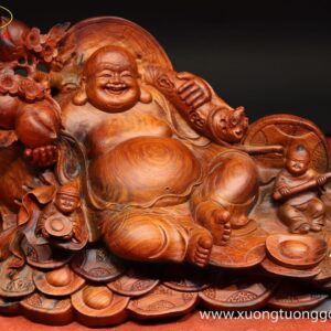 Tượng Di Lặc Nhị Tiểu Vác Đào Gỗ Trắc