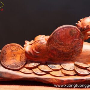 Tượng Di Lặc Nhị Tiểu Vác Đào Gỗ Trắc